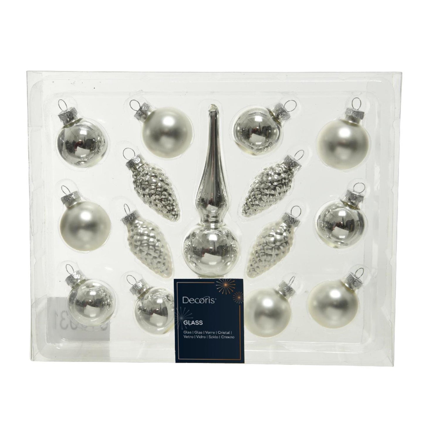 Decoris set di palline di Natale mini vetro argento 15 pezzi