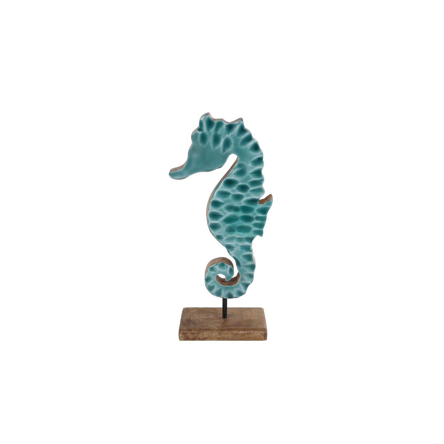 Sculptuur seahorse op voet naturel blauw mango emaille 13x6x30cm