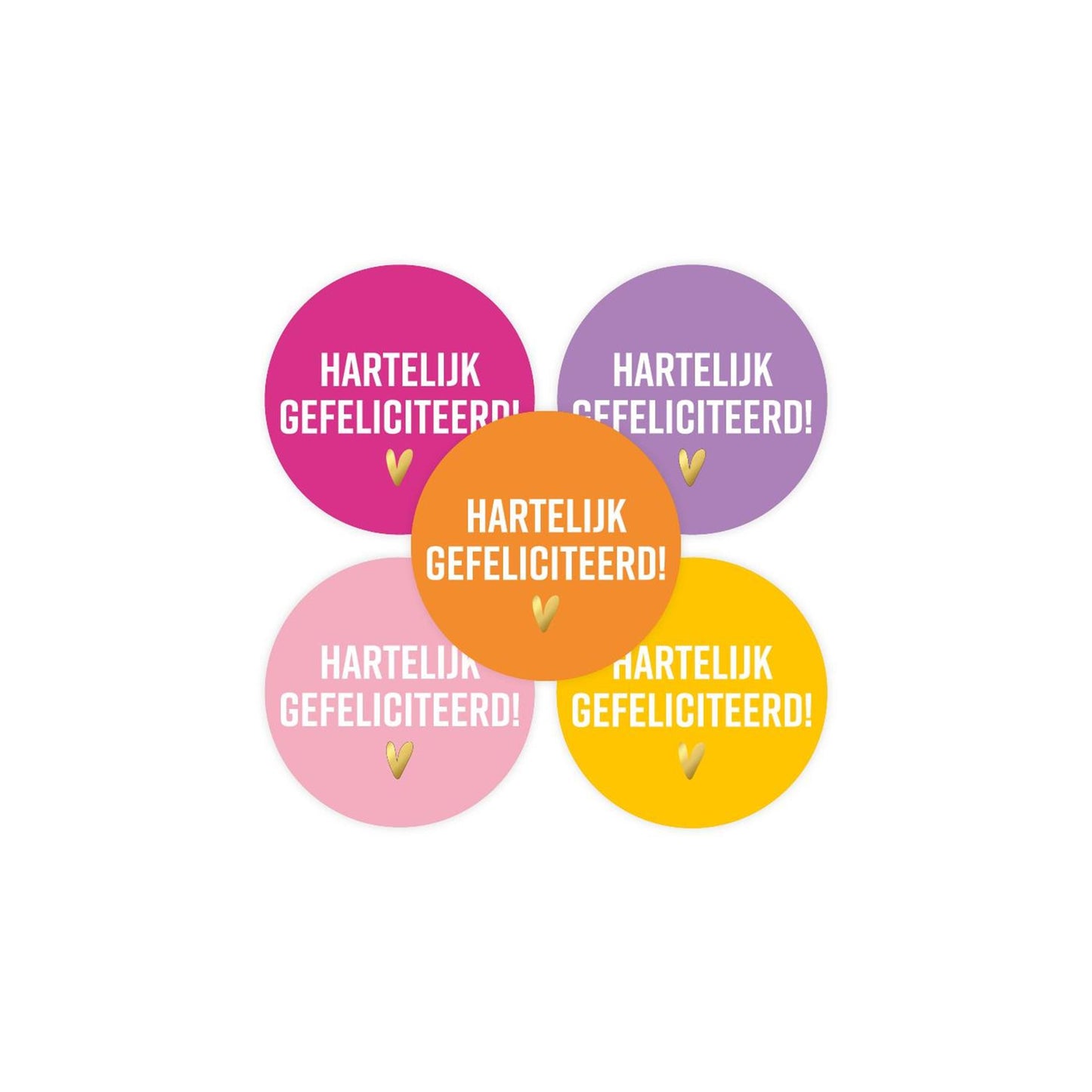 Kassaplan stickers hartelijk gefeliciteerd (5 kleuren) ã˜40mm rol a 250 stuks