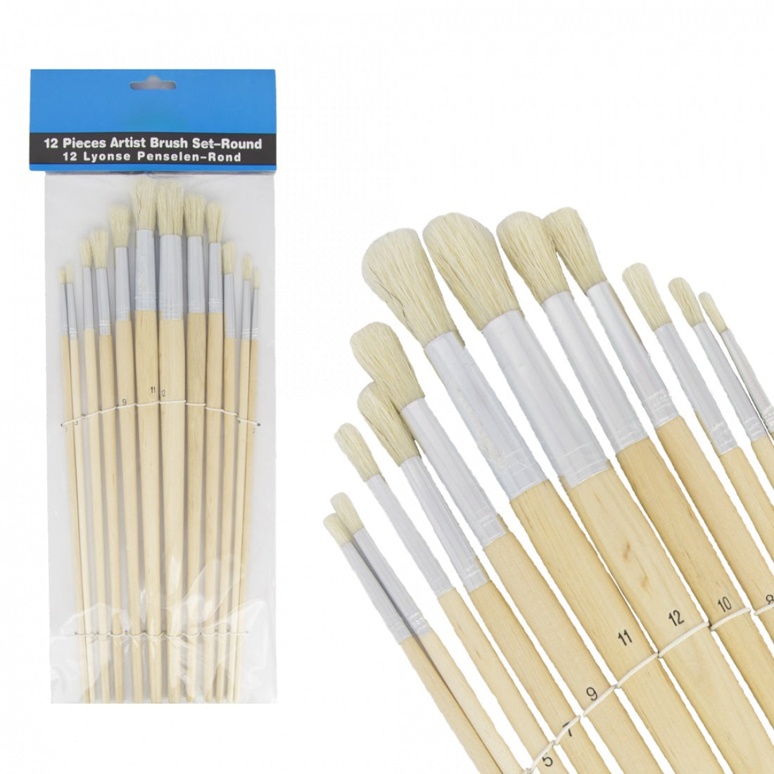 Set di pennelli da pittore rotondi, 12 pezzi