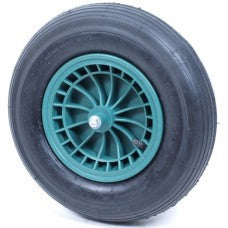rueda 400x8 neumático 2 capas llanta plastico verde eje 13cm mm