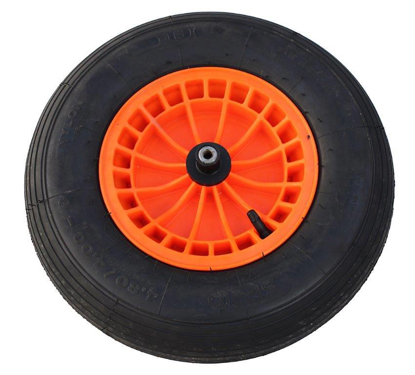 Ruota Fort 480400x8 Pneumatico 2 tele Cerchio in plastica arancione asse 13 cm
