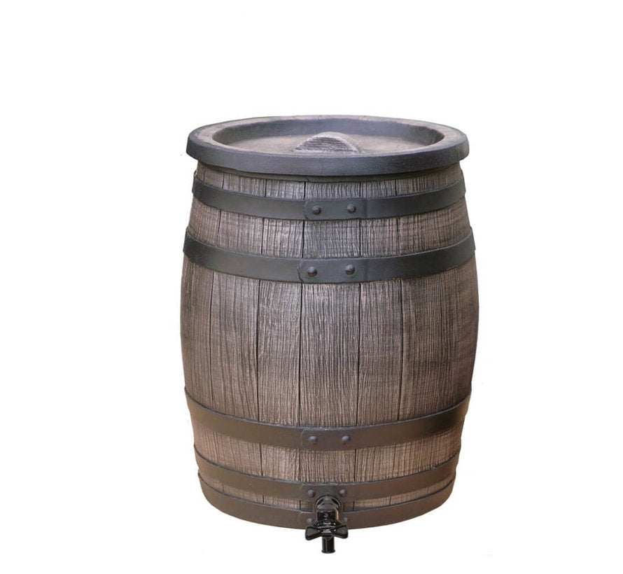 Roto Products barril de lluvia aspecto madera marrón más grifo 50l