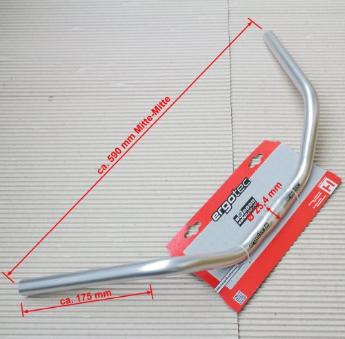 Manubrio ergotec modello trekking 590mm, 25,4mm, alluminio argento