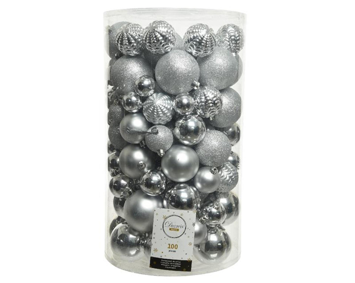 Decoris bola navideña tubo de 100 plástico plateado