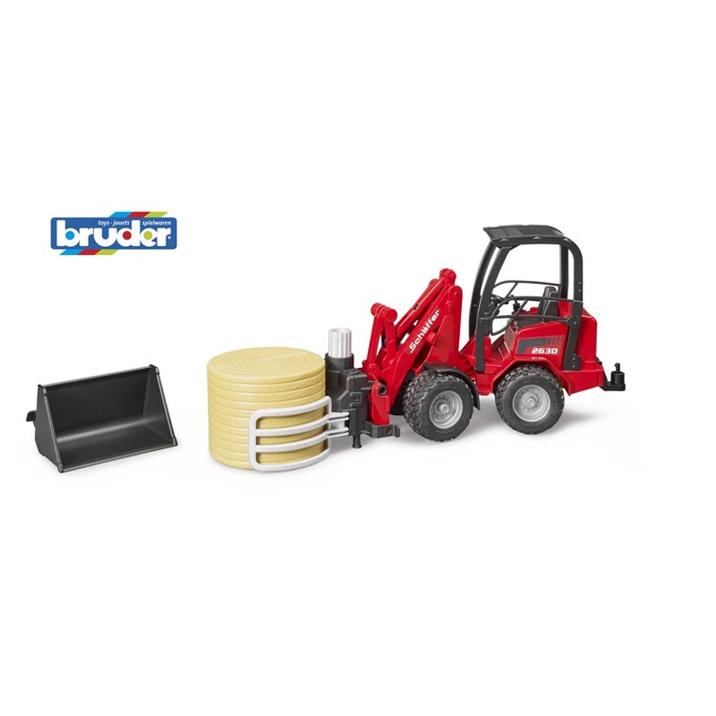 Bruder Schäffer Compact Load 2630 con palas de heno