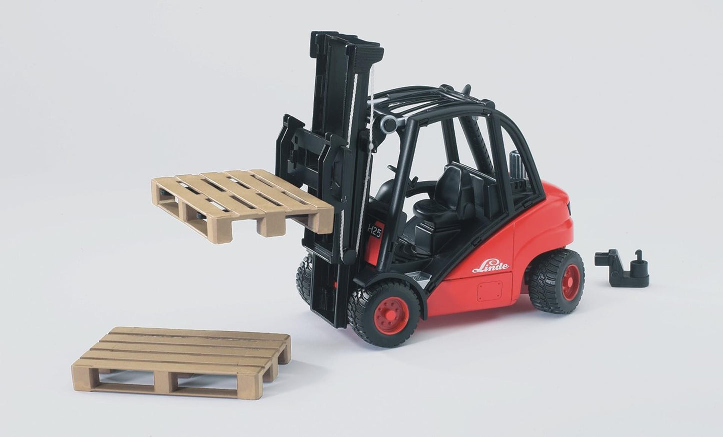 Bruder Linde Forklift H30D con barra di rimorchio e 2 palette