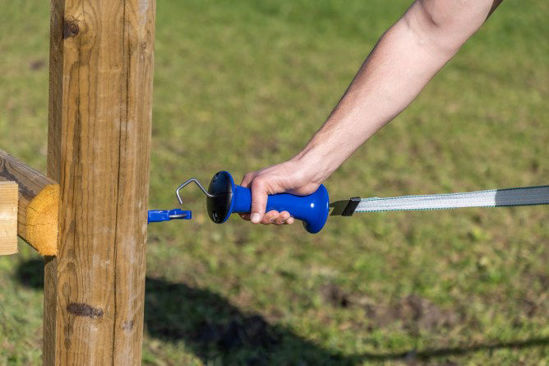 Maniglia per cancello Ako premium in acciaio inossidabile blu con limitatore a molla