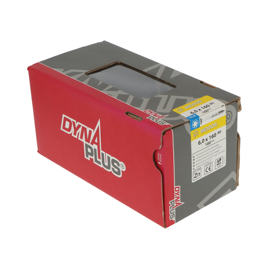 Tornillo de construcción Dynaplus galvanizado cabeza plana rosca parcial + punta de corte torx tx30 6.0x160 80 | 100 pieces - 0281.01.51201