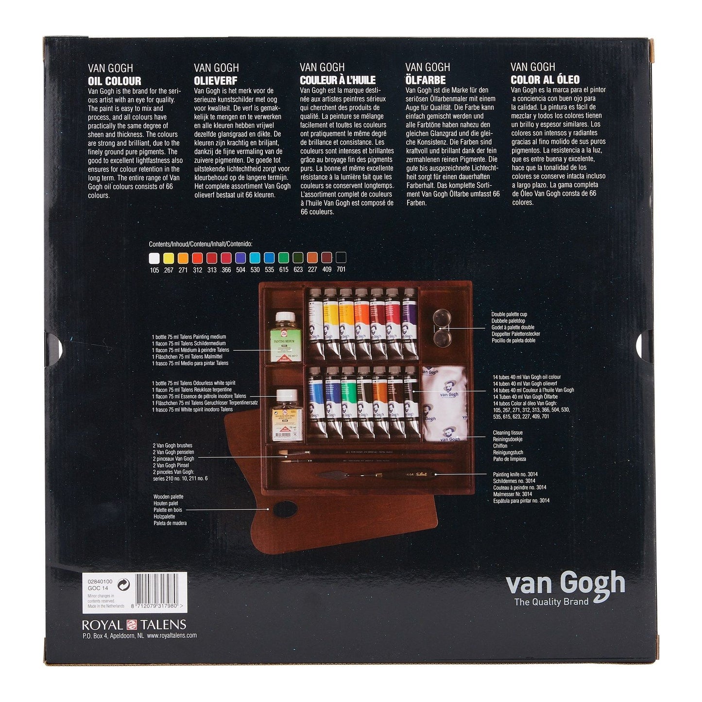 Van gogh • olieverf kist inspiration met 14 kleuren in tubes van 40ml + accessoires