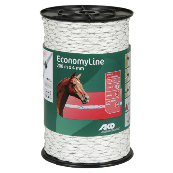 Cordón de descarga eléctrica Ako Economyline blanco enrollado en cruz 4mm 200m