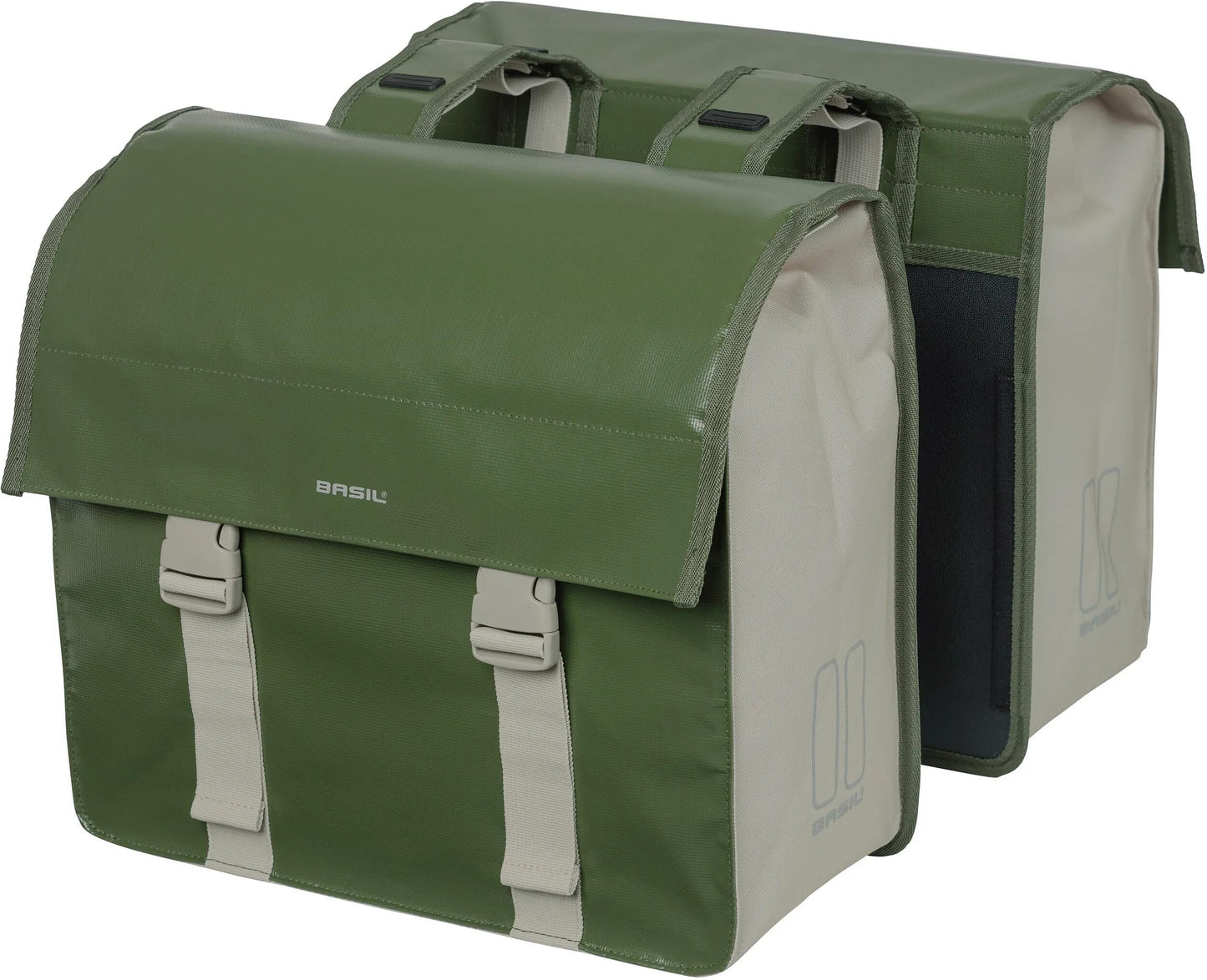 Boba de bicicleta doble de carga urbana de albahaca - poliéster de lona impermeable - arena verde - 48-53L