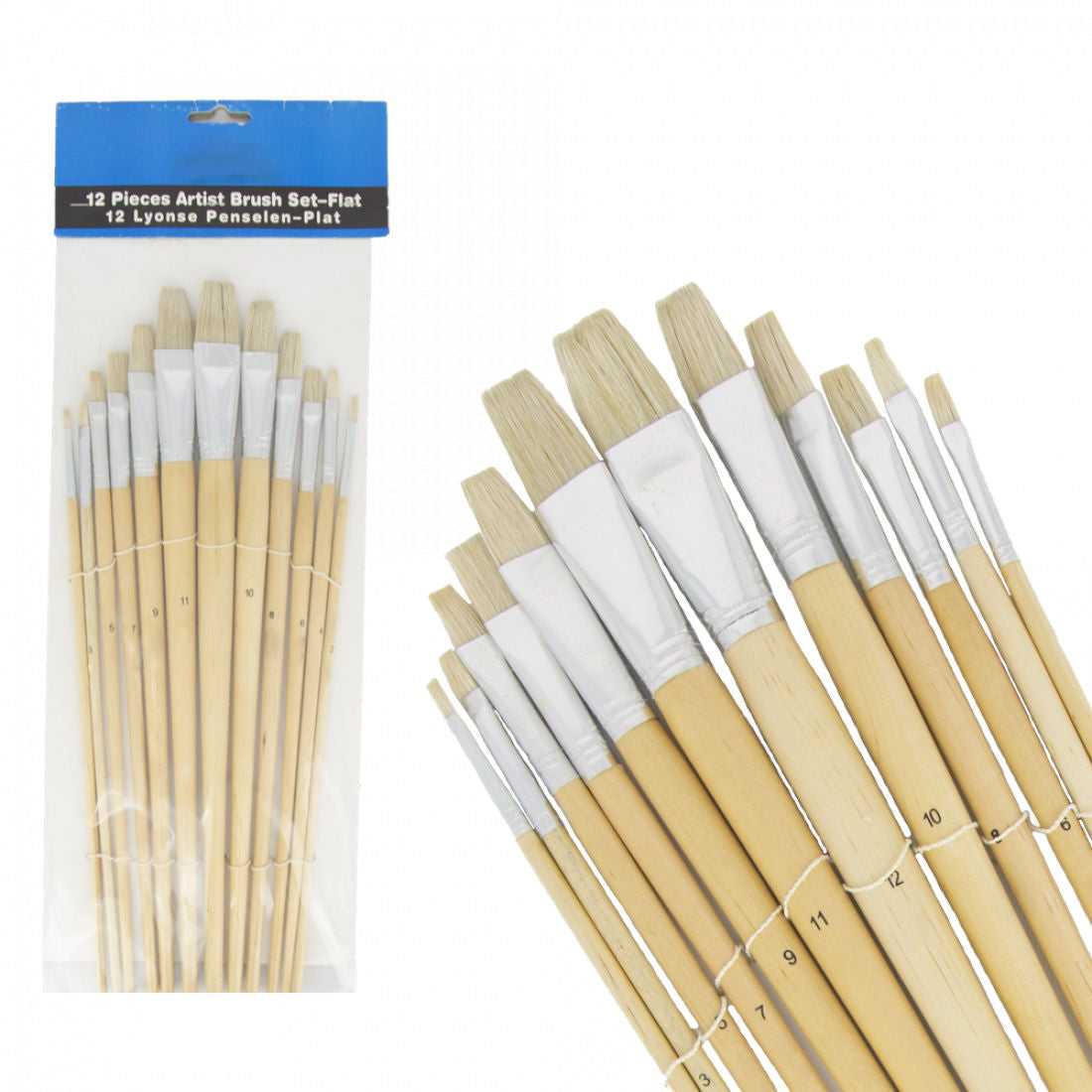 Set pennelli piatti da pittore, 12 pezzi