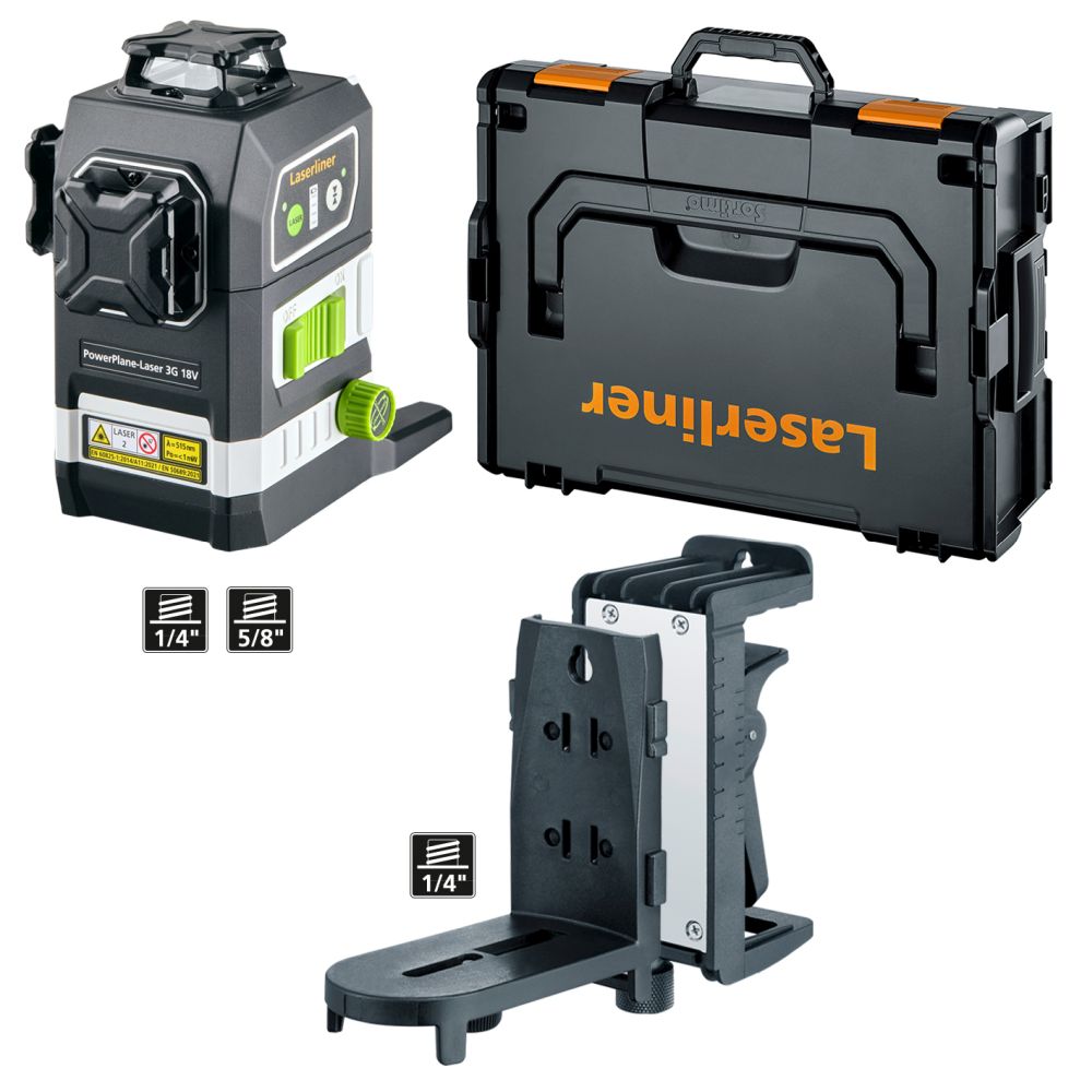 Laserliner powerplane laser 3g multi-18v - suministrado con juego de adaptadores de corriente de 7 piezas 036.380.70 - 036.380l