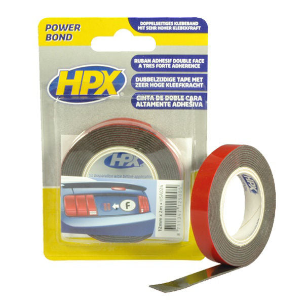 Hpx cinta acrilica doble cara hsa powerbond antracita 12mm x 2m