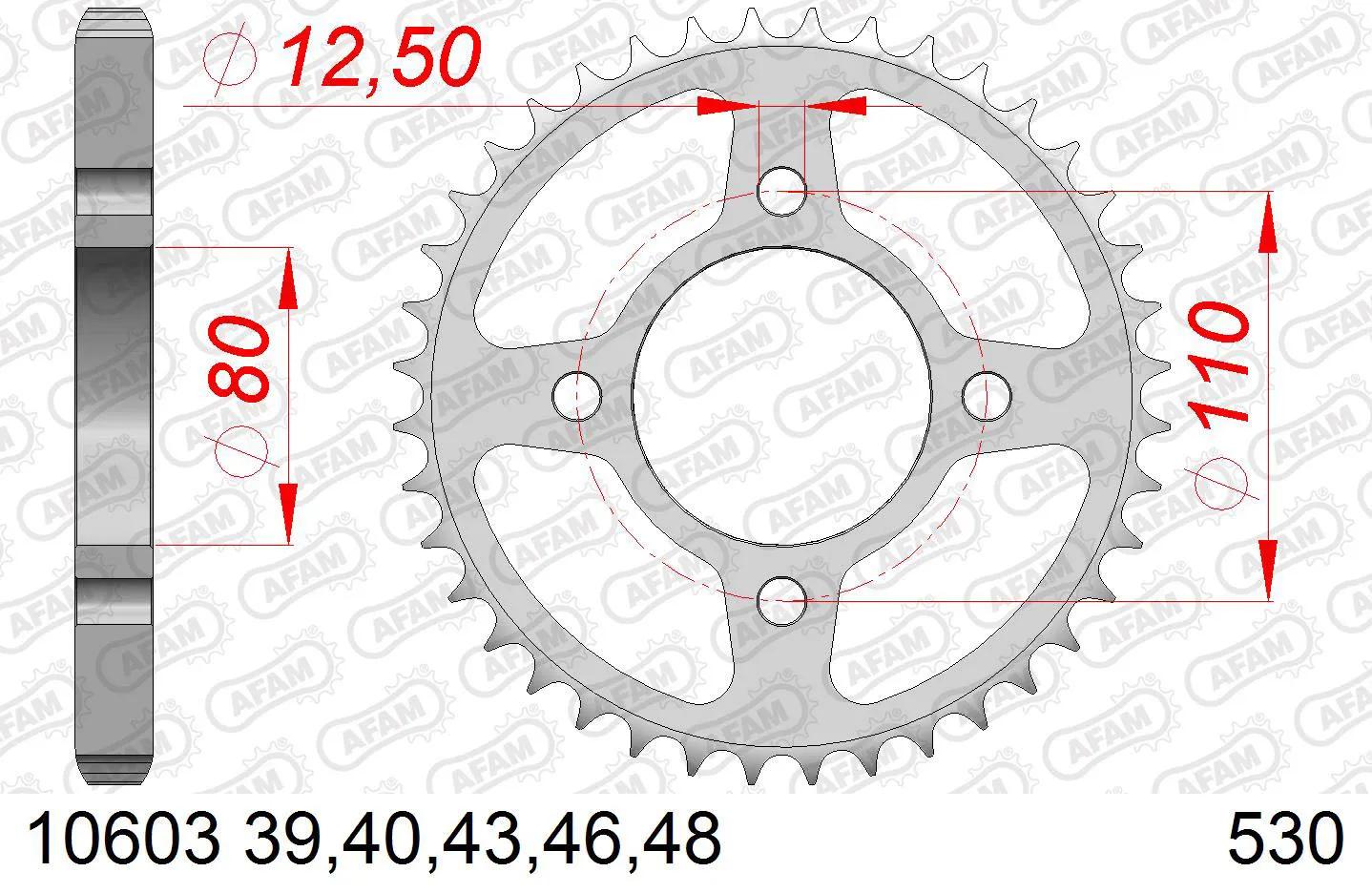 Ruota a catena Afam 530 39Z in acciaio argento