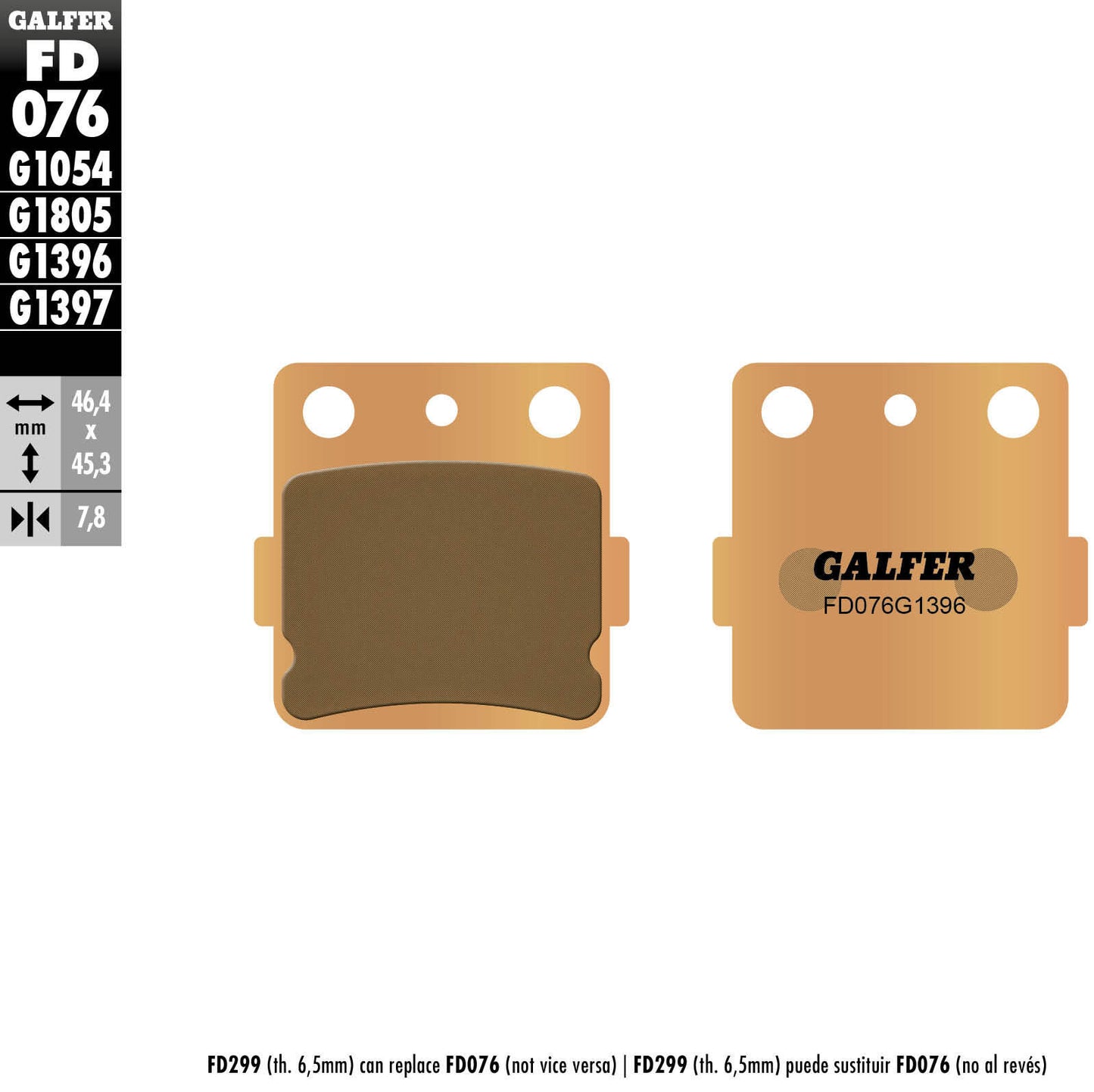 Pastillas de freno Galfer fd076 pastilla de freno fd076 g1396 metal sinterizado