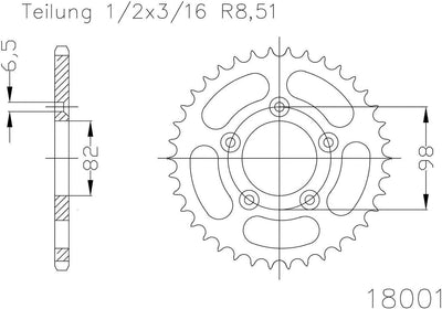 Esjot achtertandwiel 18001 chain wheel 43z steel silver