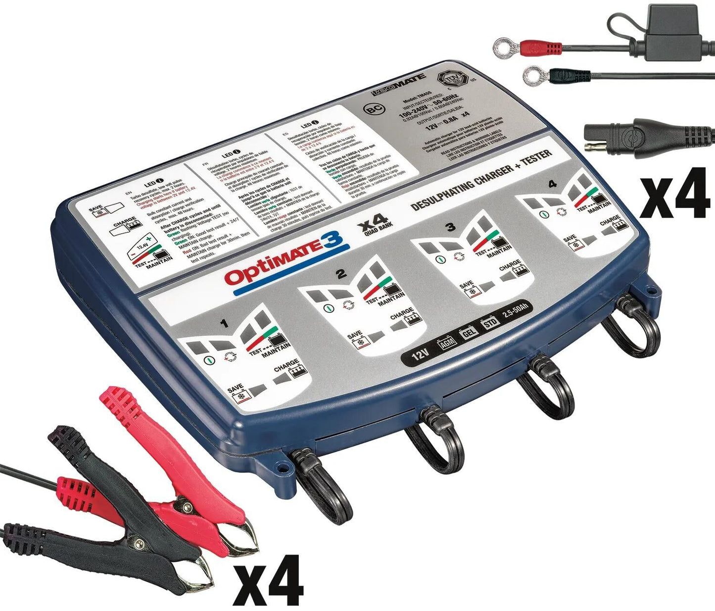 TecMate Battery Charger Optate3 Optate 3 Charger 4er Bank