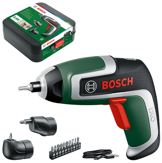 Cacciavite a batteria Bosch ixo 7 verde | 3.6v | 2,0 ah | 5,5 nm | incl. 2 adattatori + set di punte da 10 pezzi | nella scatola portaoggetti 06039e0001