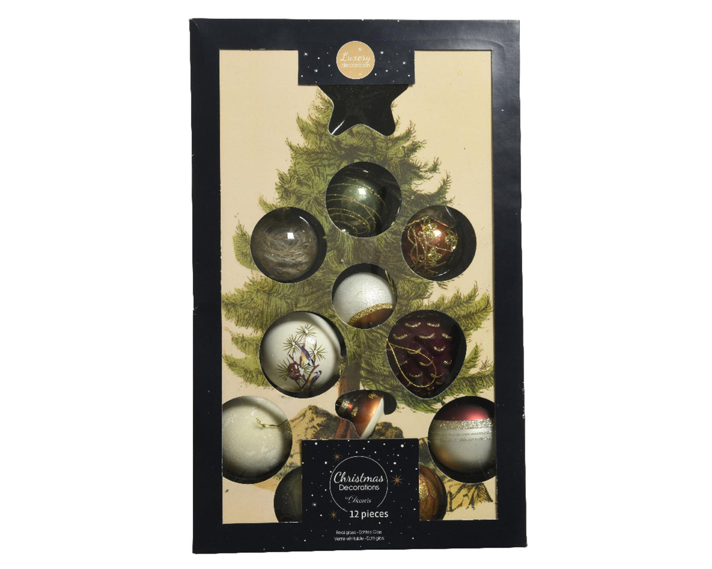 Decoris bolas de Navidad mezcla de vidrio 12 piezas natural