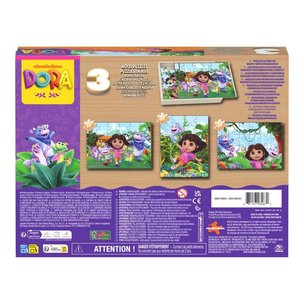 Puzzle de madera Dora 3 Pack en caja de madera (3x24 piezas)
