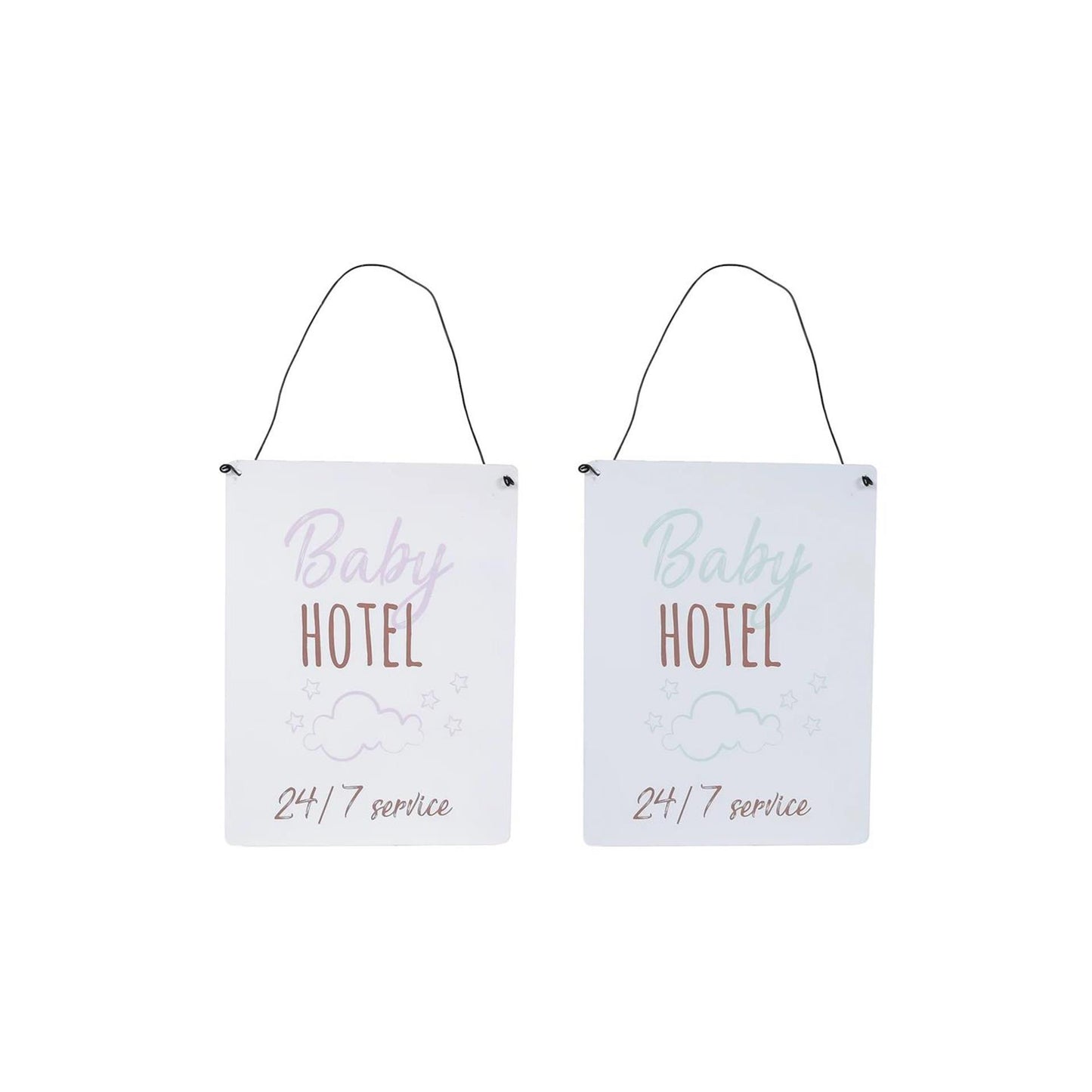 Wandversiering baby hotel wit metaal 15x20cm