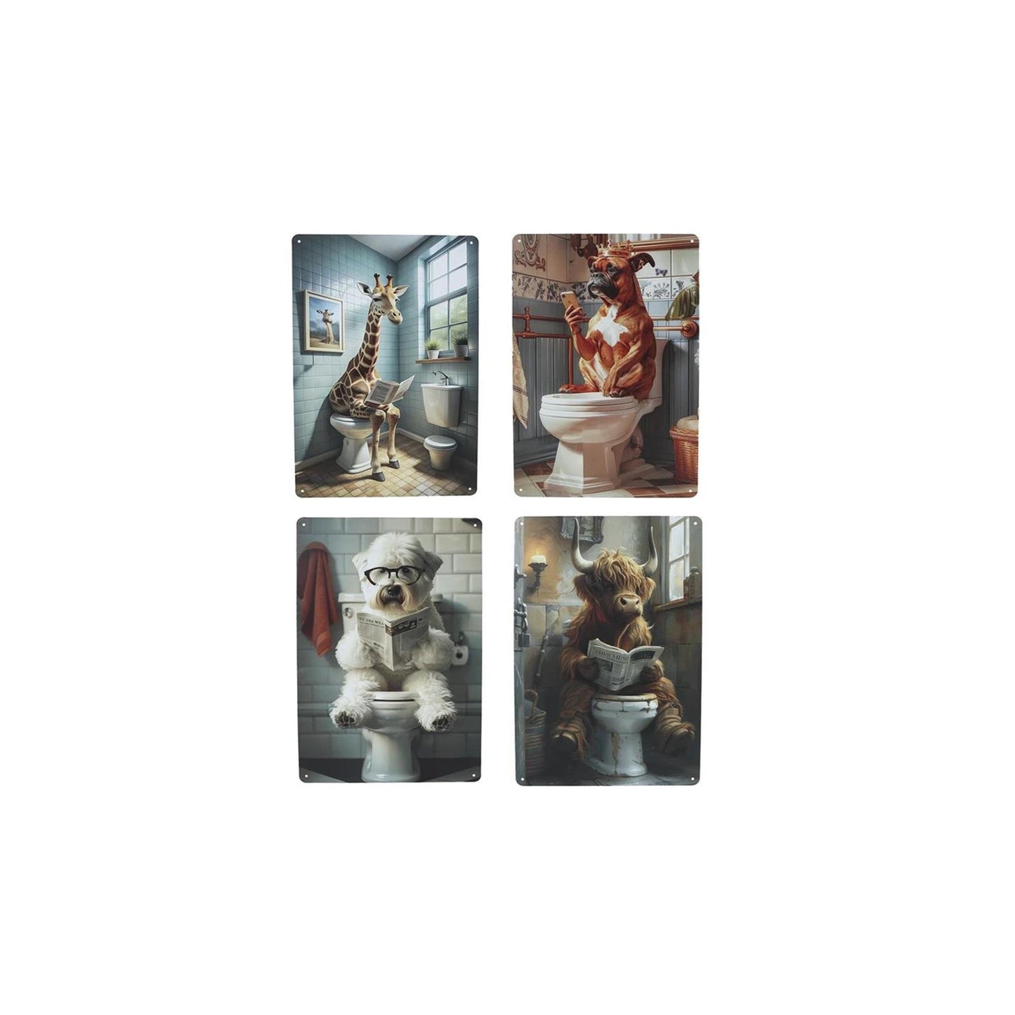 Placa de pared animales baño metal 20x30cm