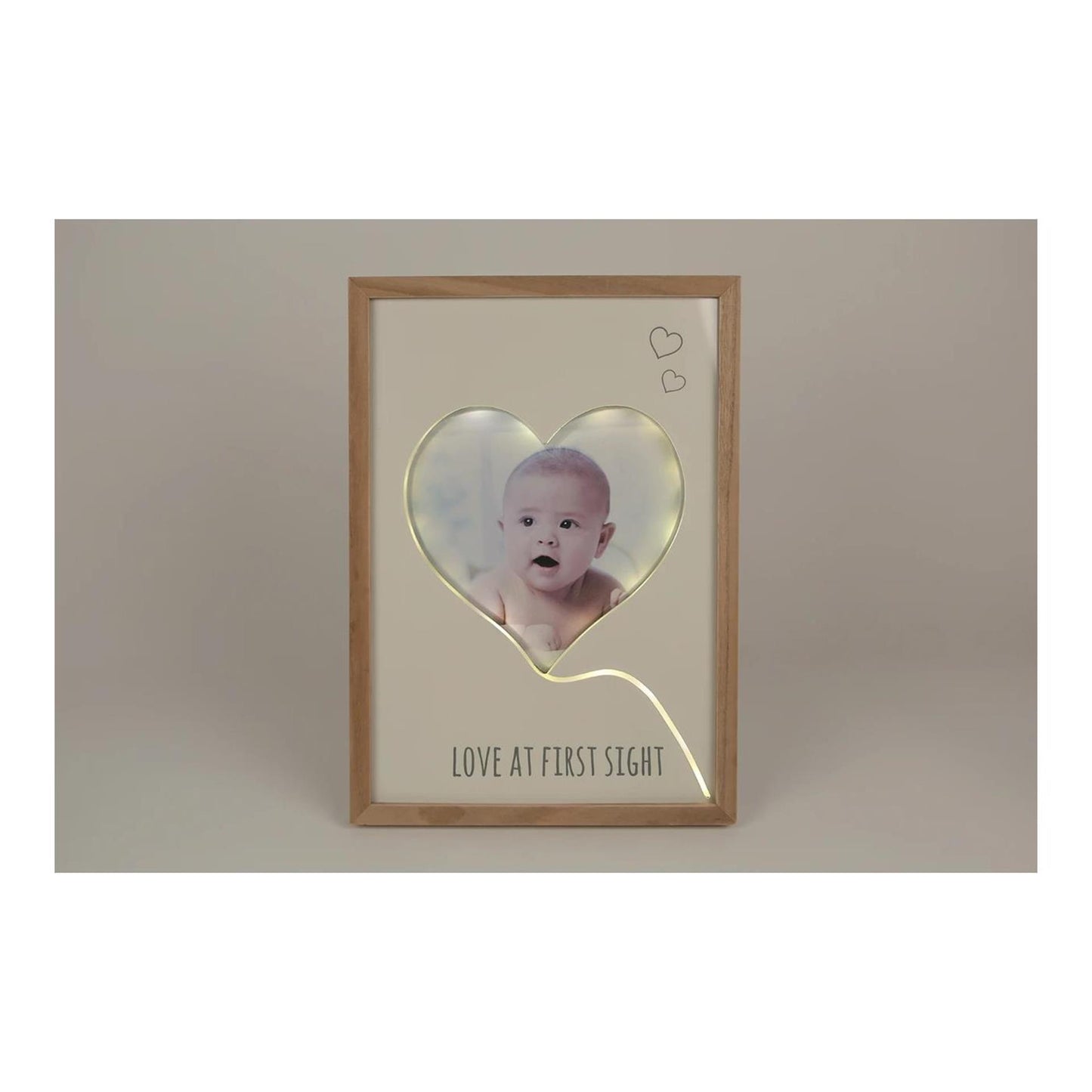 Fotolijst love first sight m led beige l.bruin hout 28x40x2cm