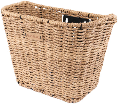 Basil Bremen Rattan Look FM - Canasta de bicicleta - Frente - incluido el soporte del vástago FM de la albahaca - marrón claro