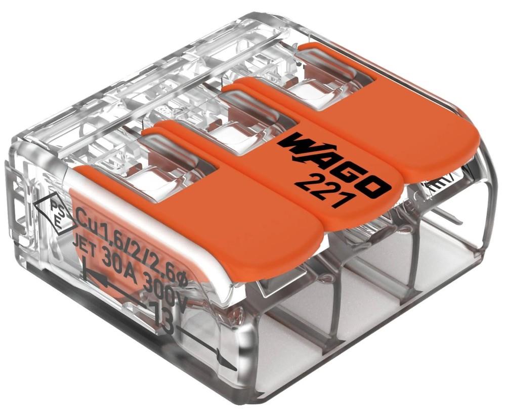 Abrazadera de soldadura Wago resellable de 3 vías máx.6qmm 221-613 | 30 piezas - 4047219