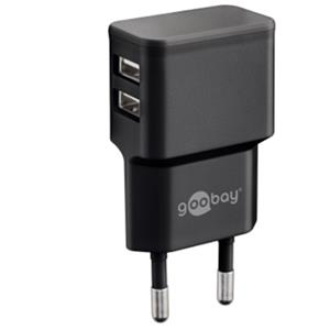 Goobay Cargador USB acodado doble 2.4a negro - 9550140