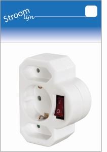 Adattatore presa di terra 2 x euro + 1 x ra con interruttore bianco - 6640895