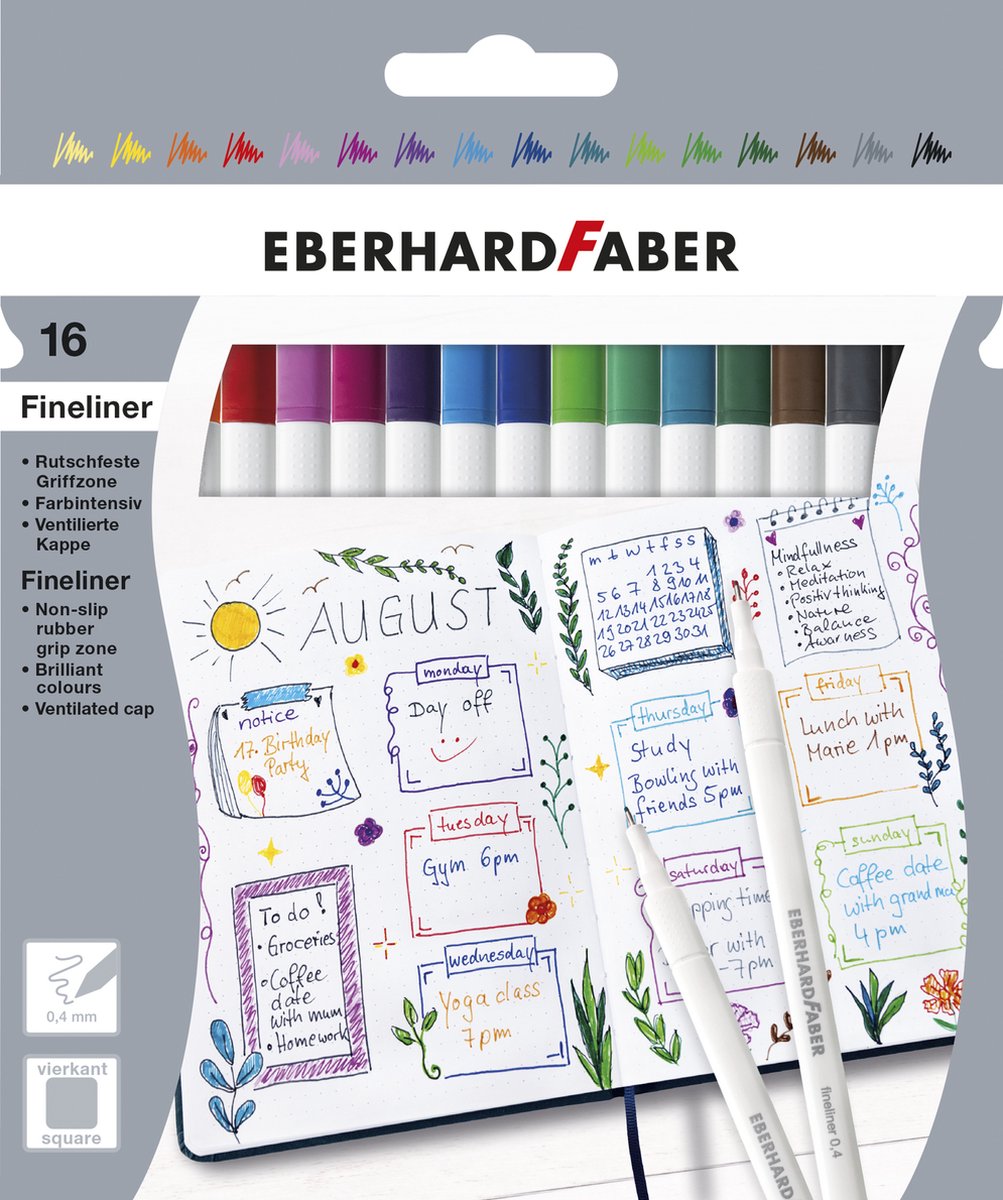 Eberhard faber fineliners - 16 stuks - 0.4mm - kartonetui - ef-551516