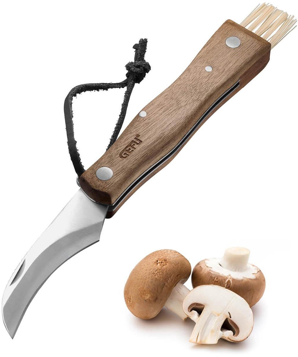 Cuchillo para setas Gefu silva – plegable – con cepillo de limpieza – mango de nogal