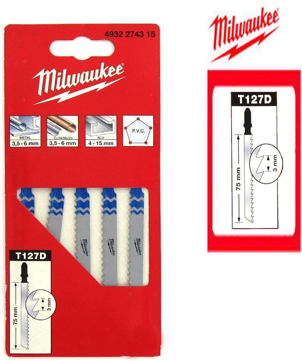 Milwaukee 4932274315 t 127 d hss decoupeerzaagblad - aluminium (5st) - t 127 d