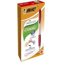 Balpen bic atlantis rubber grip rood navulbaar drukknop clip