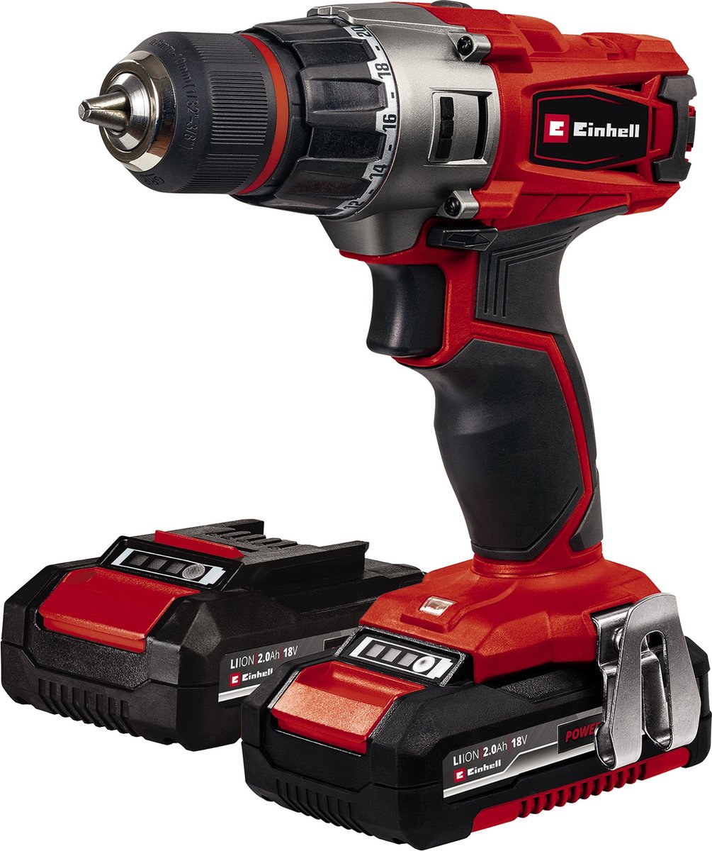 Einhell accu boor- schroefmachine te-cd 18 2 li kit - power x-change - 18 v li-ion - 44 nm - 10 mm snelspanboorkop - incl. 2x 2.0 ah accu en lader