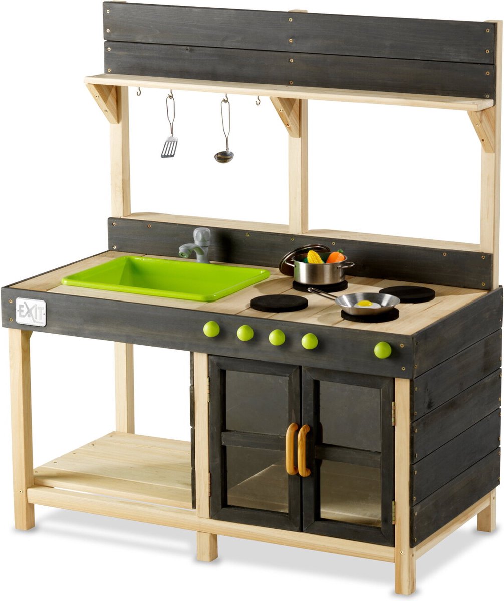Exit giocattoli exit yummy 200 cucina da esterno in legno - cucina in fango - cucina da gioco da esterno - bambini - legno FSC - naturale