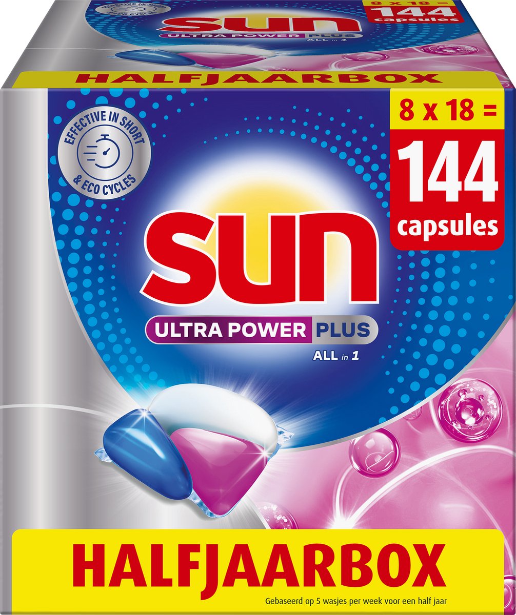 Sun - pastiglie per lavastoviglie - ultra power plus - all-in 1 - 144 capsule - confezione risparmio