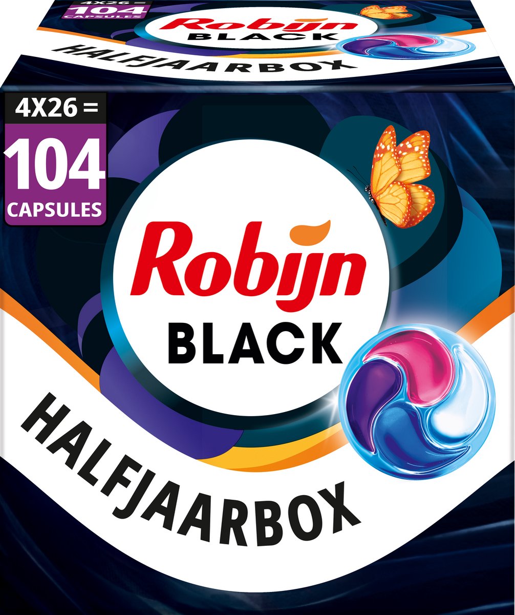 Detersivo Robijn - Capsule lavaggio 4 in 1 - Velluto nero - 4 x 26 pezzi - 104 lavaggi - Confezione risparmio