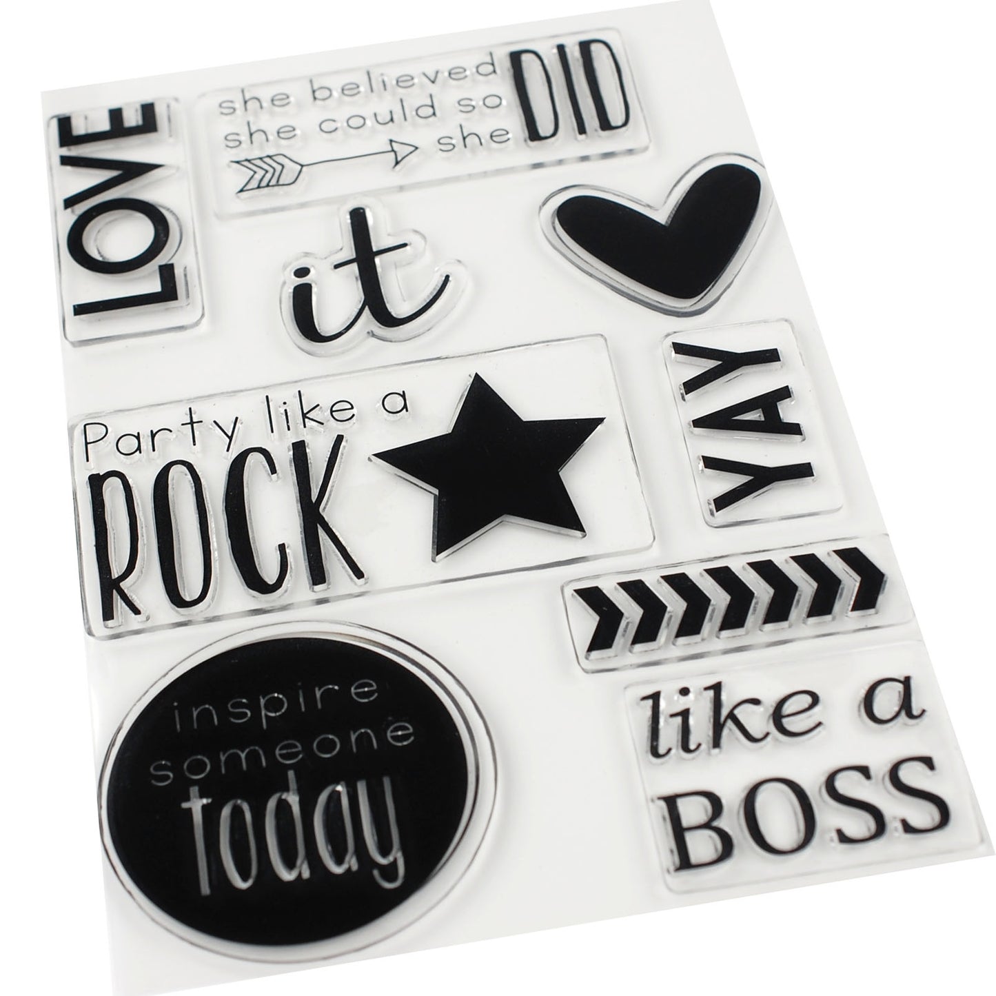 Vaessen creative • love it timbri trasparenti testi in inglese 9 pz.