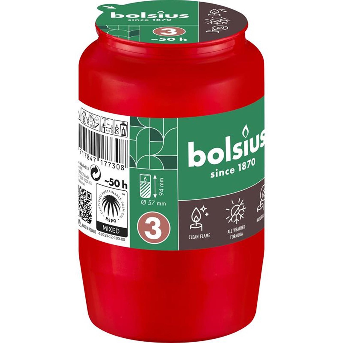 Lámpara de tumba Bolsius compo nº3 roja