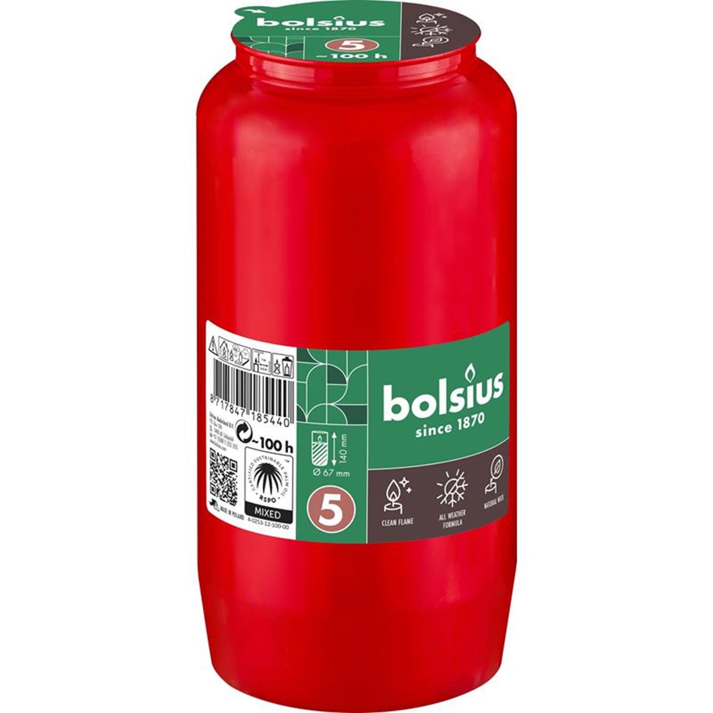 Lámpara de tumba Bolsius compo nº5 roja