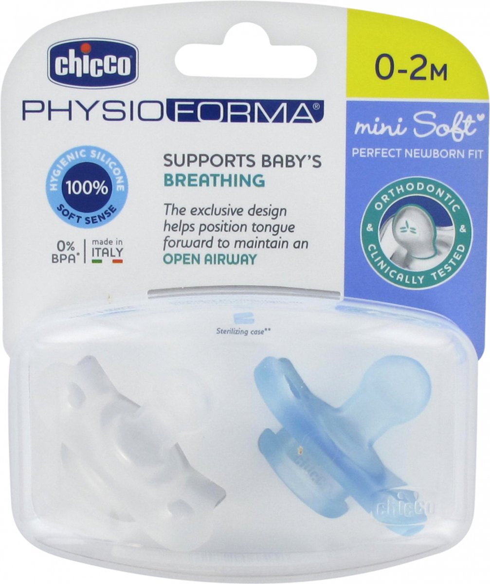 Ciuccio Chicco Physical Soft 0m+ silicone blu trasparente