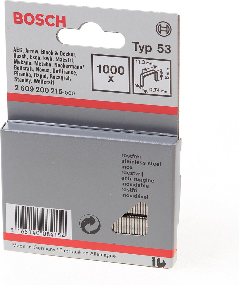 Accesorios Bosch sin alambre fino tipo 53 11,4 x 0,74 x 8 mm 1000 piezas - 2609200215