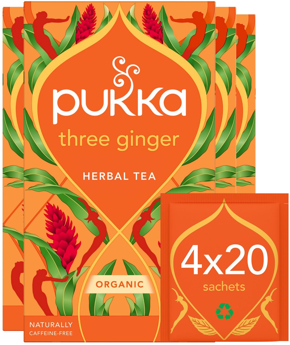 Tè Pukka tre zenzero - 80 bustine di tè - tisana biologica - tè allo zenzero - 4 x 20 bustine - confezione risparmio di tè