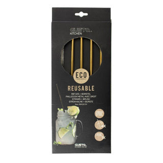 Gusta pajitas de acero inoxidable + oro de pincel 4 piezas