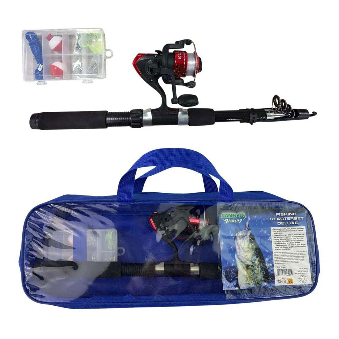 Juego en la bolsa de arranque de pesca Deluxe en la bolsa de almacenamiento