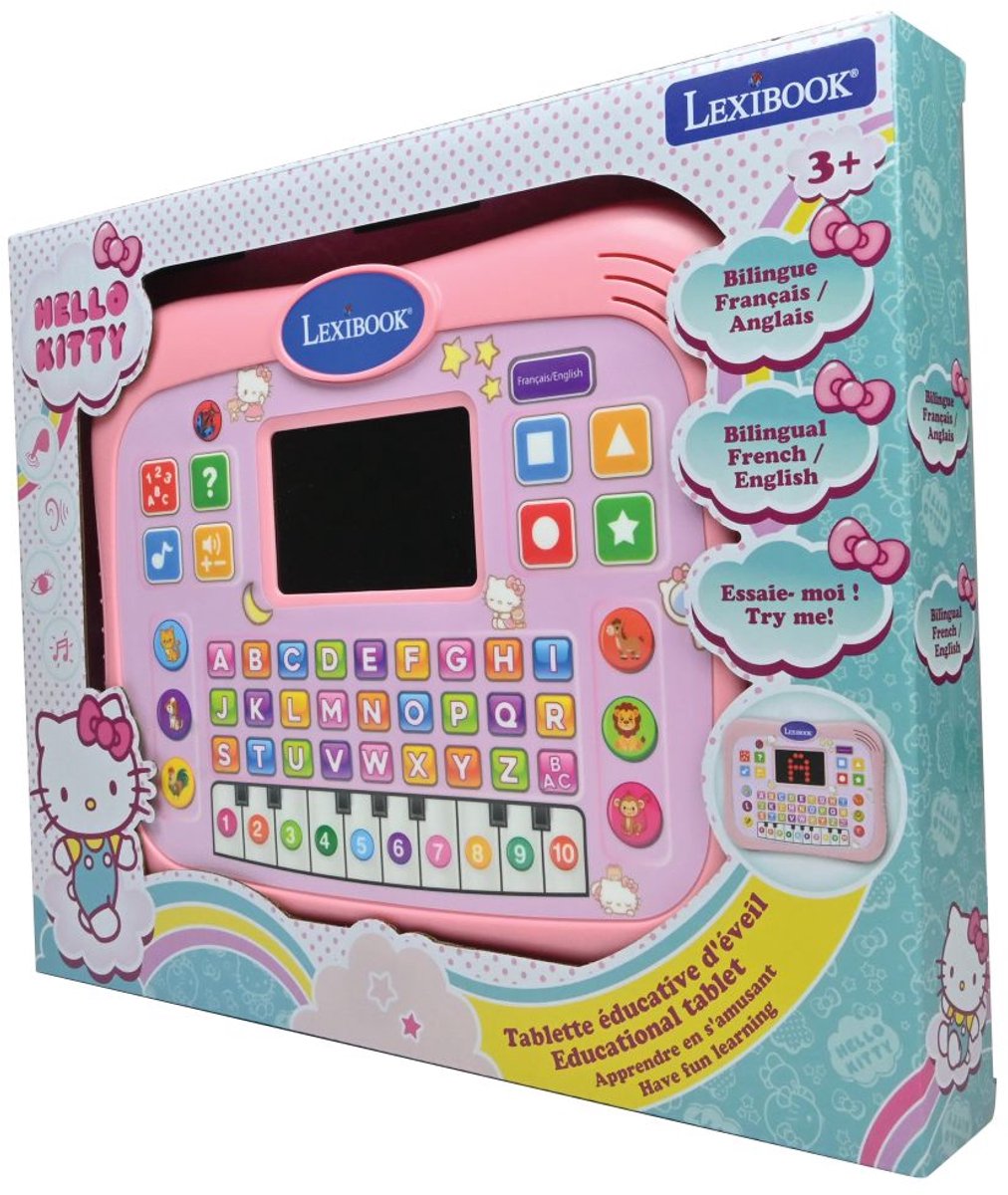 Tablet educativo bilingue Lexibook Hello Kitty ABC con pannello touch e display LED per illustrare le interazioni di gioco in inglese e francese